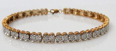 Brazalete de diamantes de oro - Brazalete de eslabones de diamantes múltiples de oro de 9 quilates (7 1/4 pulgadas) Foto 1 de 4