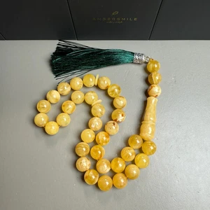 Handmade Yellow Amber Misbaha Tasbih Islamic Prayer Beads 12.2mm 44.2g - Picture 1 of 3