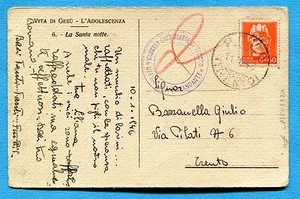 c.60 (539) ISOLATO ann.RUVO, 11.01.46 diretta a DETENUTO a TRENTO (502770) - Picture 1 of 1