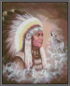 Native American Indian with Wolf Counted Cross Stitch Chart No. 21-143 - Picture 1 of 1