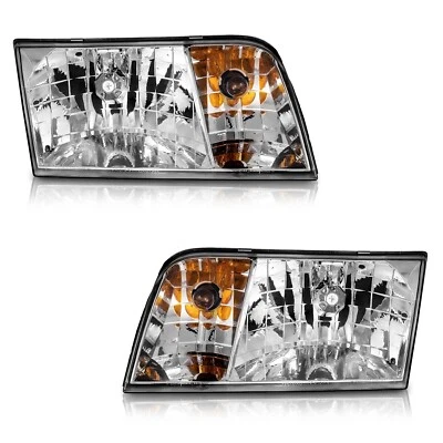 Pair Headlights Assembly For 1998-2011 Ford Crown Victoria Chrome Lamps w/ Bulbs Foto 1 de 4
