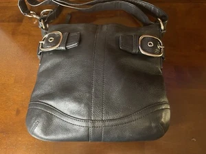 Coach Leather Purse Handbag Black Pebble Shoulder Bag Adjustable Stained Lining - Picture 1 of 15