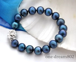  Pulsera Perla Agua Dulce Negra Redonda 8" 11mm - Imagen 1 de 1