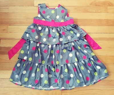 Carter's Girls Sleeveless Shimmer Polka Dot & Pink Ribbon Dress Sz 6 Very Nice!  - Image 1 of 4