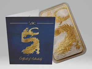 Barra de dragón mate rectangular Silver Aust 2023 1 oz .999 24 k dorada edición PM - Imagen 1 de 4