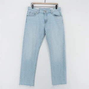 BLDWN Modern Slim Jeans Mens 31 Light Blue 100% Cotton Raw Fray Hems - Picture 1 of 13