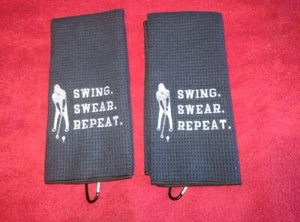 NEW 2 Microfiber Golf Towels Black With Carabiner Clip on Golf Bag Unisex Sports - Picture 1 of 10