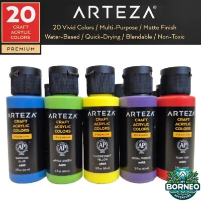 ARTEZA Acrylic Paint Set 20 x 60ml | Craft Premium Soft Body Matte Finish Multi-Surface