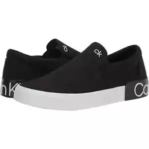 NEW Calvin Klein Men Ryor Black White Canvas Slip On Flat Sole Sneaker Shoe - Picture 1 of 7