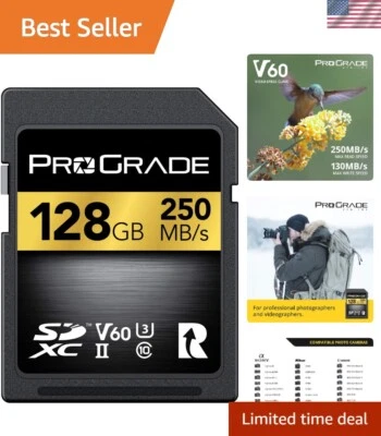 Professional 128GB SDXC Card V60 - Waterproof & Fast for Filmmakers & Vloggers - Image 1 of 4
