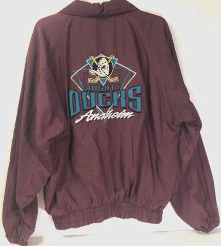 ANAHEIM MIGHTY DUCKS Vintage 90s NHL Logo 7 Maroon Nylon Windbreaker Jacket M Cover