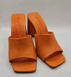 Schutz Lizah Orange Square Toe Slides 6.5 Women's Statement Heels 168 - Picture 1 of 9