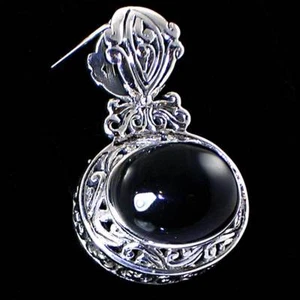 VICTORIAN OVAL ONYX FILIGREE PENDANT__925 STERLING SILVER - Picture 1 of 10