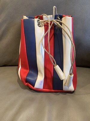 Vintage Bucket Bag Purse Vinyl Tote 60s 70s Red White Blue - Image 1 of 4