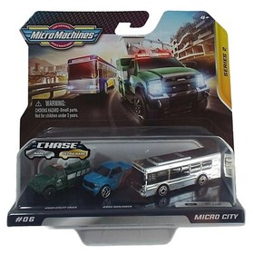 Micro Machines Micro City Chrome Chase Bus Utility Truck Set #0110 Series 2 New