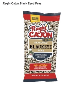 x12 • Ragin Cajun Seasoned Black Eye Peas 16 Oz Per Pouch. - Picture 1 of 3