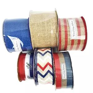 Ribbon Spool Lot 6 Adult's Red White Blue Burlap & Wired New Crafts Wreath - Picture 1 of 10