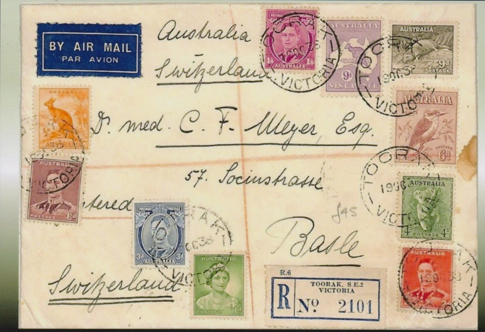 1938 TOORAK VIC correo aéreo Australia a Suiza ---- Impresión tamaño postal A6 Foto 1 de 1