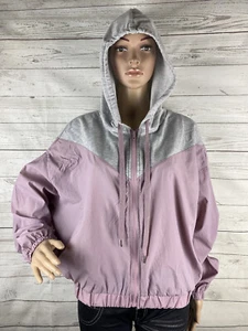 Angel Kiss Los Angeles Hooded Windbreaker Jacket Medium Gray Raspberry Pink  - Picture 1 of 12