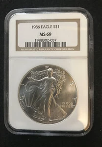 B2 - 1986 $1 AMERICAN SILVER EAGLE NGC MS69 CLASSIC BROWN LABEL - Picture 1 of 2