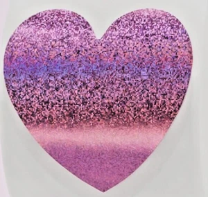 50 Lg 1.5" PINK SPARKLE ❤️ HEART STICKER Holographic Shimmer LOVE Valentines Day - Picture 1 of 5