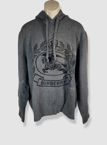 Felpa con cappuccio Burberry uomo grigia Orlando EKD jacquard maglia lana taglia XXL