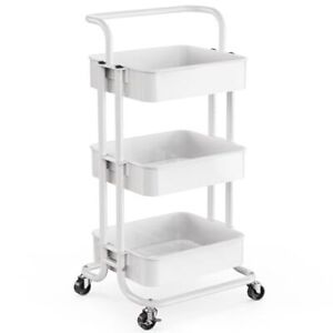 Pipishell 3 Tier Mesh Utility Cart, Rolling Metal Organization Cart with Hand.