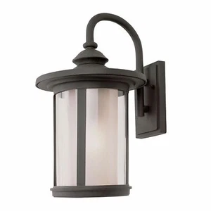 Black With Clear And Tea Stain Glass Outdoor LED Wall Lantern $225 - Picture 1 of 1