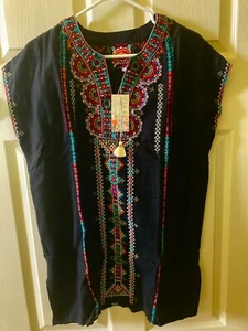 Túnica JOHNNY WAS Verena Lino Boho Easy Yugo Negra Talla Pequeña Nueva con Etiquetas $260 - Imagen 1 de 3
