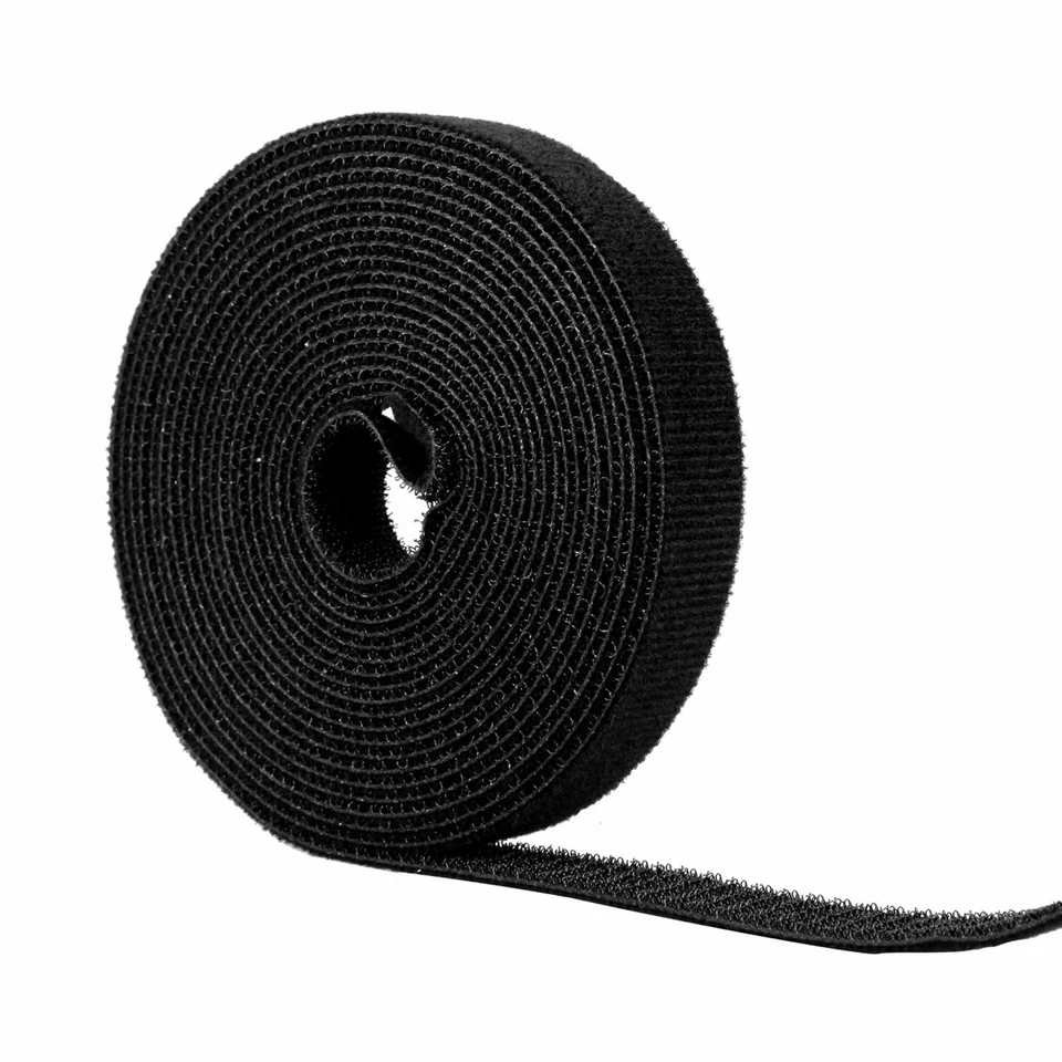 Reusable 20mm Cable Ties Black Double Sided Straps Hook and Loop Strapping  - Image 1 of 1