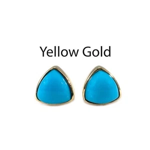 Turquoise Cab Trillion 3.53 Carat Bezel Stud Earring In 14k Yellow Gold (54384) - Picture 1 of 3