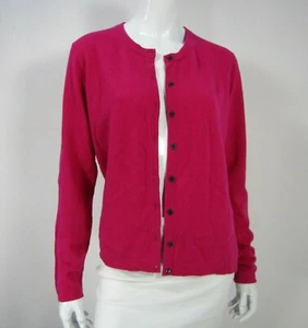 100% Cashmere Cynthia Taylor Crew Neck Cardigan Sweater Sz L Large Hot Pink - Picture 1 of 9