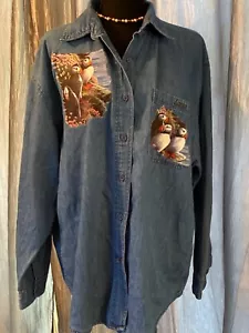 Las Olas Button Up chambray Shirt Size XL Puffins - Picture 1 of 7