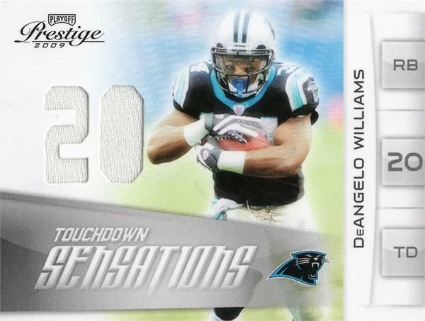 DeAngelo Williams relic jersey patch football card 2009 Playoff Prestige #4 100 - Image 1 of 1