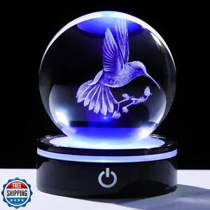 YWHL 3D Sfera di Cristallo Colibrì Statuina con Base LED, Colibrì Regali fo - Foto 1 di 5