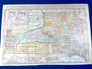 1906 Color Map SOUTH DAKOTA 20" x 14" Counties, Historical Points of Interest - Picture 1 of 12