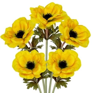 5Pcs Anemone Flowers Artificial Silk Flowers 20.9" Yellow Faux Flowers Realis... - Picture 1 of 5