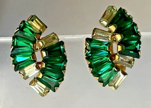 Phyllis Vintage grüne klare Strass Ohrringe Schraubverschluss 1/20 12 Karat GF - Bild 1 von 4