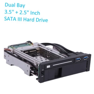 2.5" 3.5" SATA HDD SSD Internal Dual Bay Tray-Less Mobile Rack Enclosure D9H3 - Picture 1 of 10