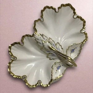 Antique 1850s Carl Tielsch TPM Germany Divided 13" Dish Floral Gold - Picture 1 of 10
