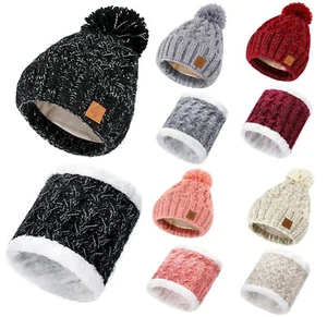 Kinder Mädchen Schal Mütze oder Set Winter Beanie Mütze Mädchen Mützen Strick Fleecefutter - Bild 1 von 34