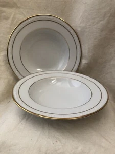 2 NORITAKE White Scapes Lockleigh 4061 Berry Dessert Bowls Gold Embossed Rim - Picture 1 of 8
