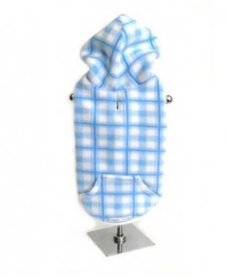 Sudadera con capucha de lana para perro de diseñador suéter azul suave a cuadros - XLarge Foto 1 de 2