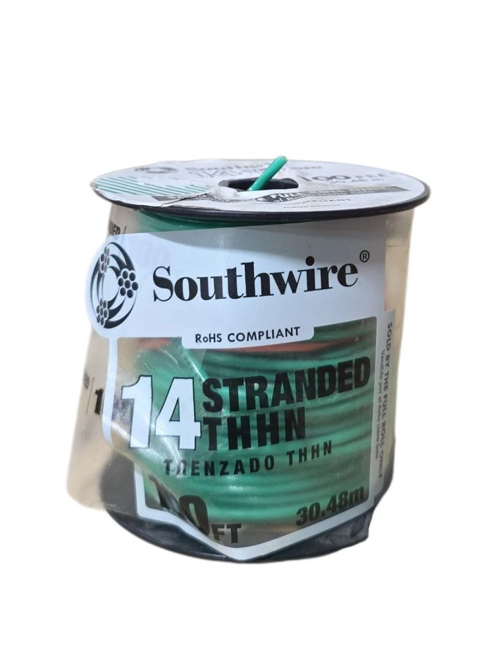 Southwire 22959152 THHN Building Wire 14 AWG 100 FT Spool PVC