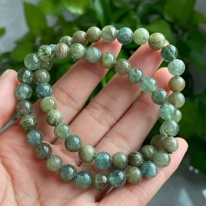 7mm 2pcs Natural green Kyanite Cat Eye Crystal Stretch Beads Bracelet AAA - Picture 1 of 6