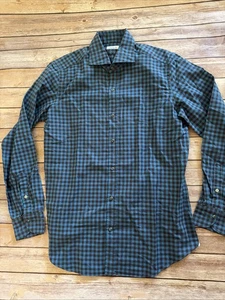 NUEVO SIN ETIQUETAS Camisa Giannetto Portofino Informal Perla Botón Talla M Ajustada Azul Cuadros - Imagen 1 de 10