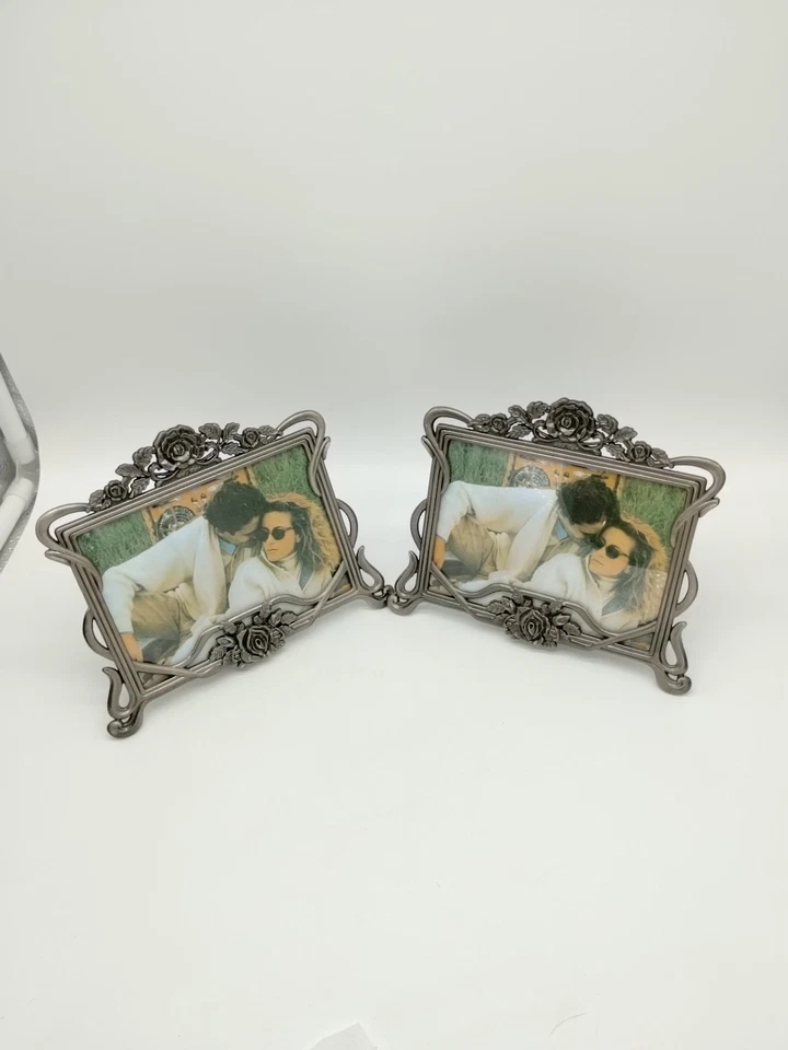 Juego de 2 marcos de fotos florales de metal para rosas de 4"X6" casa romántica victoriana  Foto 1 de 4