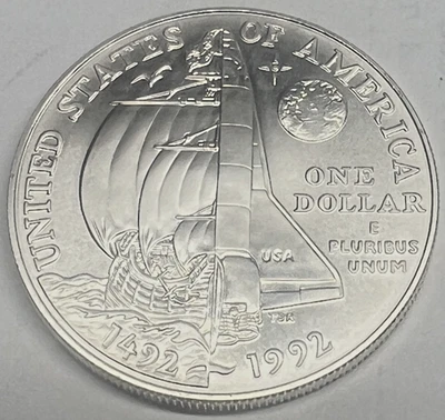 1992 D Uncirculated Silver Christopher Columbus Commemorative Dollar - Image 1 of 2
