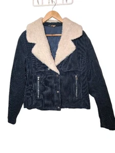 Free People blau grün Cord Sherpa Kragen Reißverschluss Cropped Jacke Small *LESEN - Bild 1 von 10