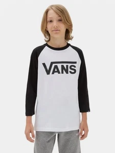 Vans Classic Raglan Kids Cotton T-Shirt 3/4 Sleeve White Black - Picture 1 of 4